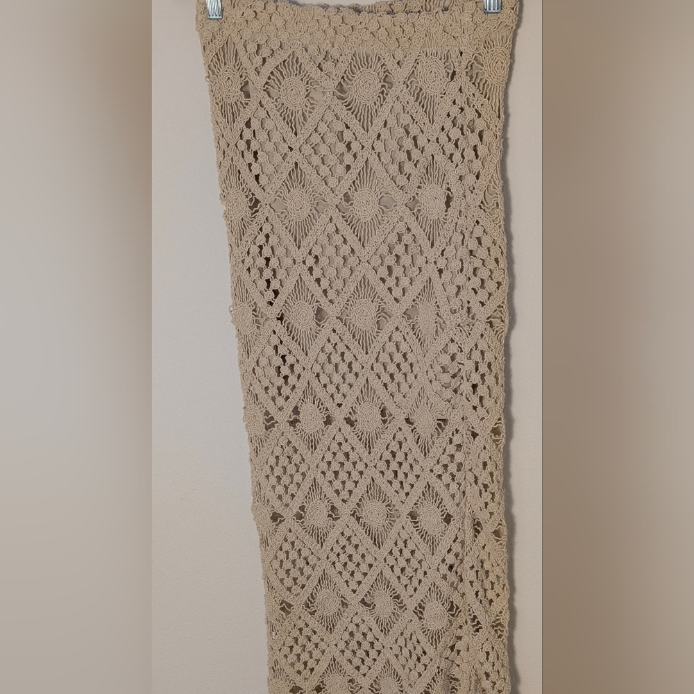 NWT Blue Rain Boho Diamond Crochet Maxi Skirt Cream/Tan Size S Festival Bohemia - Picture 3 of 13